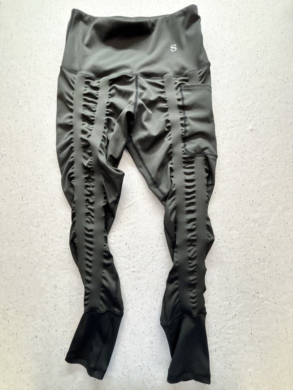 NWOT Skinnify Womens Band Resistance Black Ruched High Waisted Leggings Sz S
